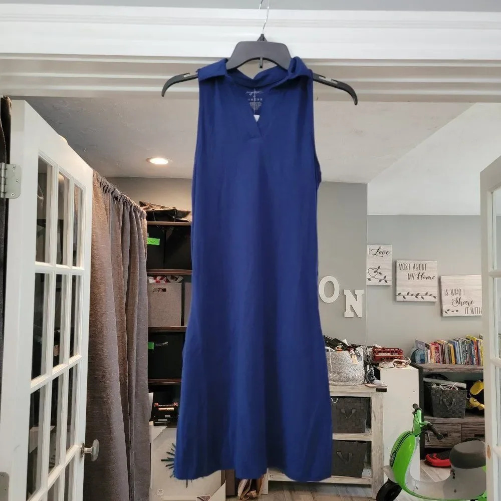 Gottex Lifestyle Navy Blue UPF50+ Block UVA Mock Neck Sleeveles Dress Sz…